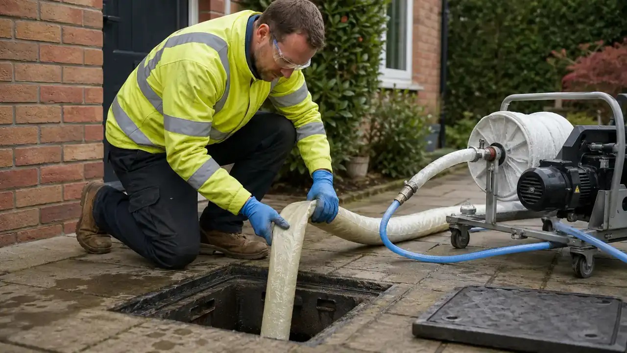 No-dig drain relining equipment installing a new structural liner inside a damaged pipe
